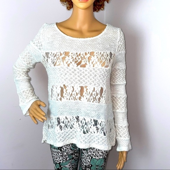 Anthropologie Meadow Rue Cream Lace Crew Neck Sweater – Size Small - Picture 2 of 13